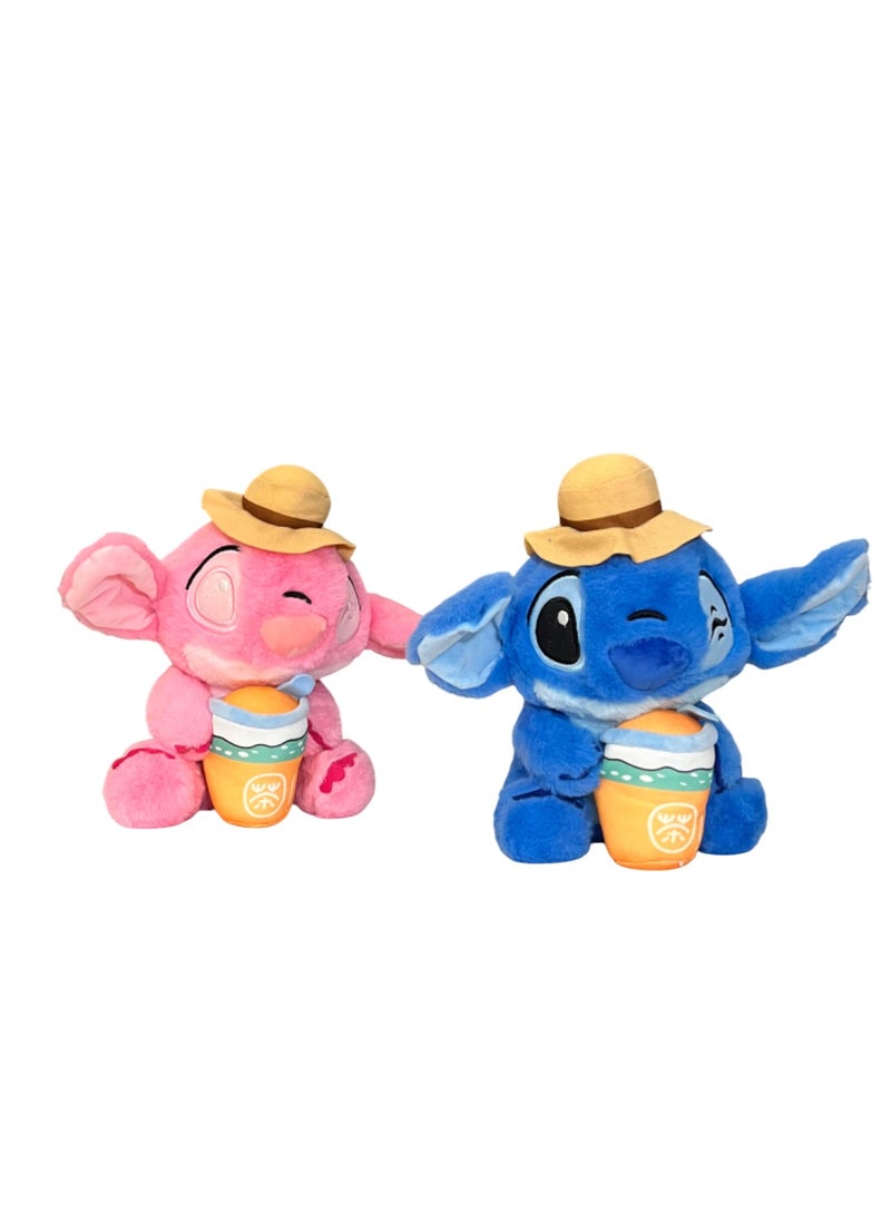 A teddy bear doll for the Stitch character, two in one, two Stitch characters, and a Pink Stitch character, 2 pieces, suitable for children and ages, 20 cm long, inspired by the Disney movie series Lilo and Stitch.