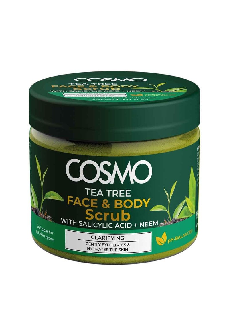 COSMO مقشر الوجه والجسم الرغوي من كوزمو شجرة الشاي 325 مل، إشراقة شبابية، مغذي، تقشير طبيعي، يقلل من السمرة والبهتان