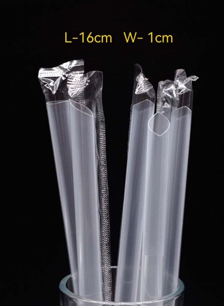100 Pcs Clear Bubble Tea Drinking Straws ,Individually Wrapped Disposable Plastic  Wide-mouthed Drinking Straws(10mm Diameter and 160mm long)  - Image 1