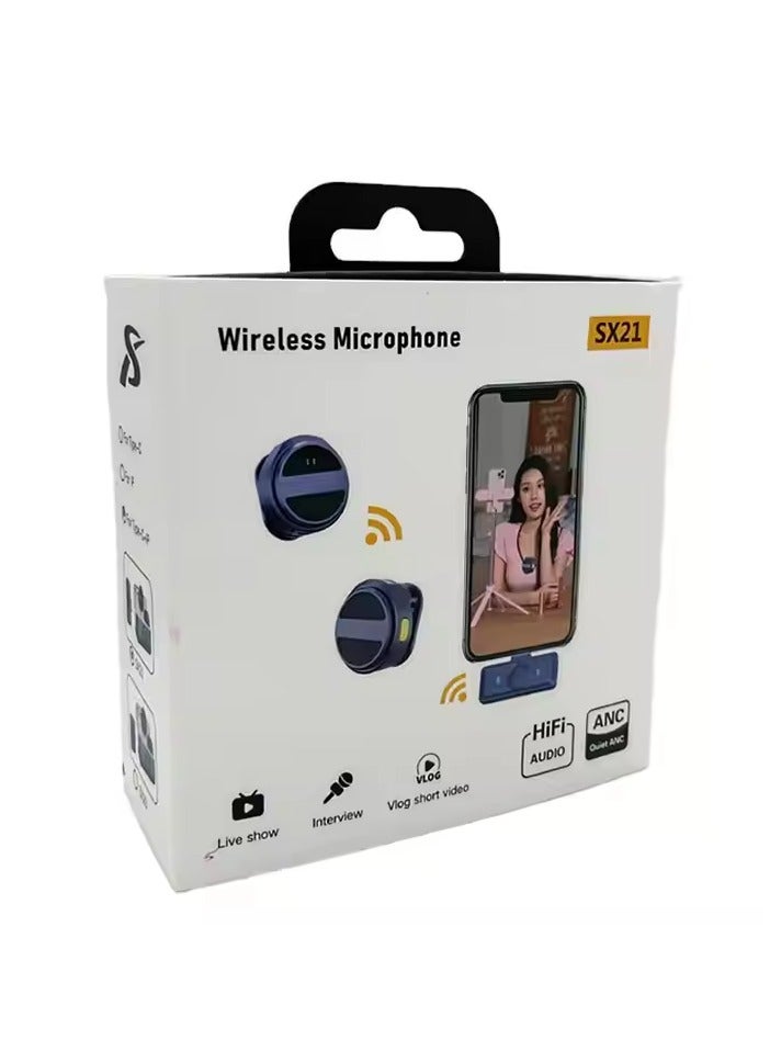SX21-New 1 Drag 2 Microphone Lavalier 2.4GHz 2 in 1 Portable Mini Microphone Wireless Recording Microphone for Mobile Phone
