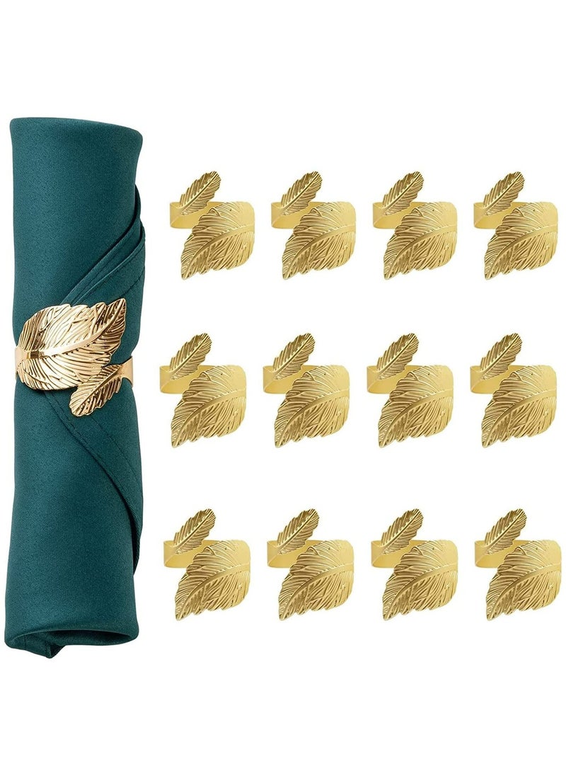 12Pcs Gold Leaf Napkin Rings for Table Setting, Perfect for Anniversaries, Birthdays, Thanksgiving, and Parties, Elegant Alloy Open Design for Hotels and Events  - Image 1