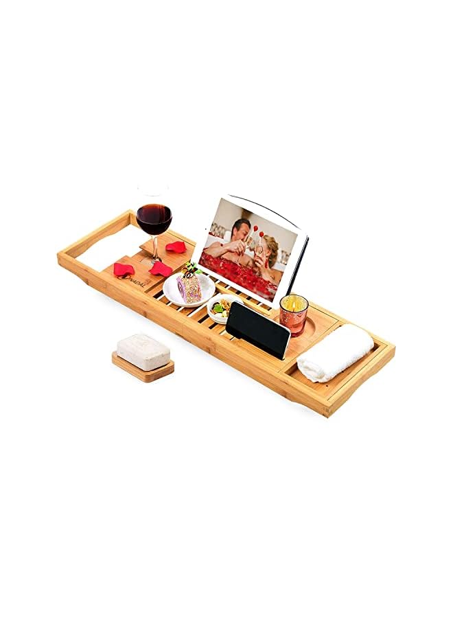 Raxoom Trading Bamboo Bathtub Tray Water Resistance and Premium Design - Adjustable Detachable SPA Trays - Luxury Bath Caddy Tub with soap dish - adjustable for any bathtub size - Natural Material - Image 2