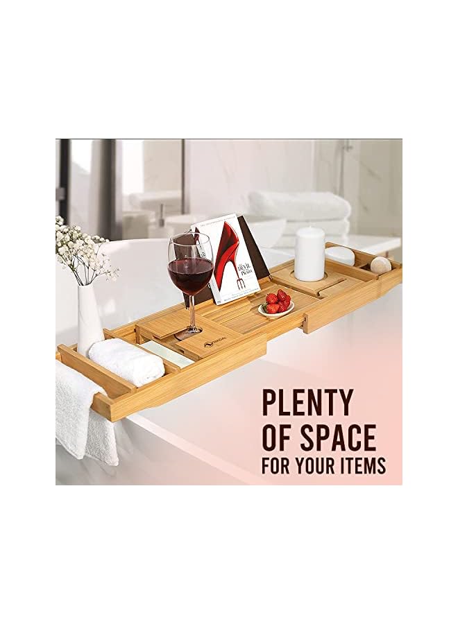 Raxoom Trading Bamboo Bathtub Tray Water Resistance and Premium Design - Adjustable Detachable SPA Trays - Luxury Bath Caddy Tub with soap dish - adjustable for any bathtub size - Natural Material - Image 3