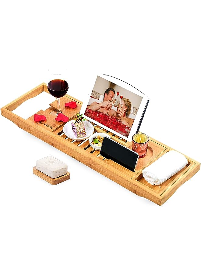 Raxoom Trading Bamboo Bathtub Tray Water Resistance and Premium Design - Adjustable Detachable SPA Trays - Luxury Bath Caddy Tub with soap dish - adjustable for any bathtub size - Natural Material - Image 1