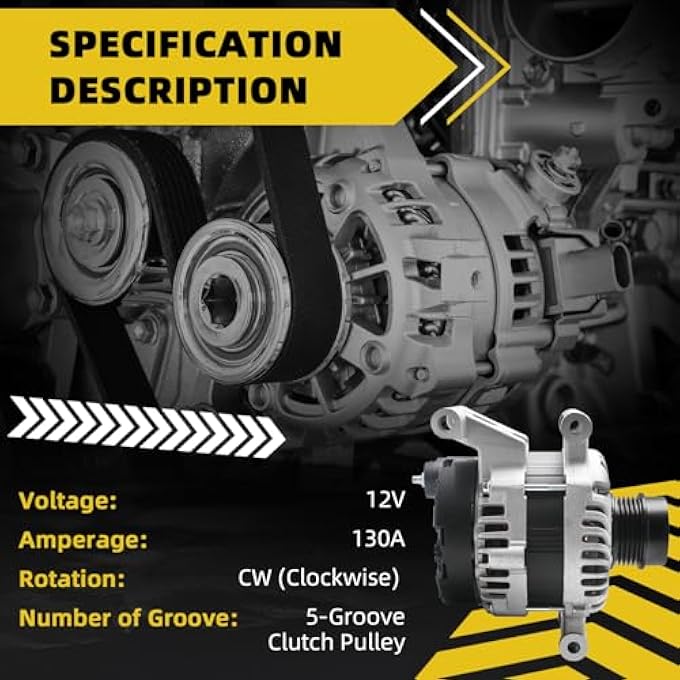 HXYBBGS 13534118 13506528 Alternator Compatible With Chevy Cruze 1.4L 2016-2019 Malibu 1.5L 2016-2020 12V 130A CW 5-Groove Decoupler Pulley Replace 13515942 13513504 44002 A5TV0181 A5TV0182 AL8896X - Image 3