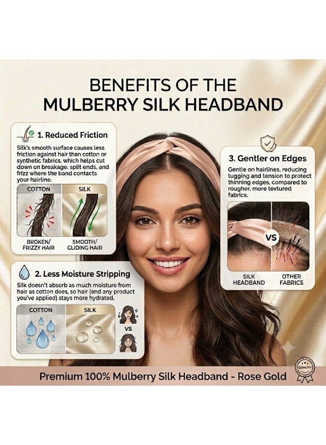 سيلك مي رباط رأس حريري من حرير التوت 100% من Silk Me بوزن 22 مومي - رباط رأس مرن للنساء - إكسسوار شعر عصري - ذهبي وردي - Image 3