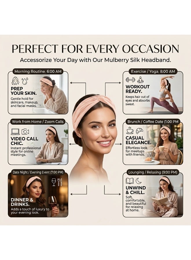 سيلك مي رباط رأس حريري من حرير التوت 100% من Silk Me بوزن 22 مومي - رباط رأس مرن للنساء - إكسسوار شعر عصري - ذهبي وردي - Image 4