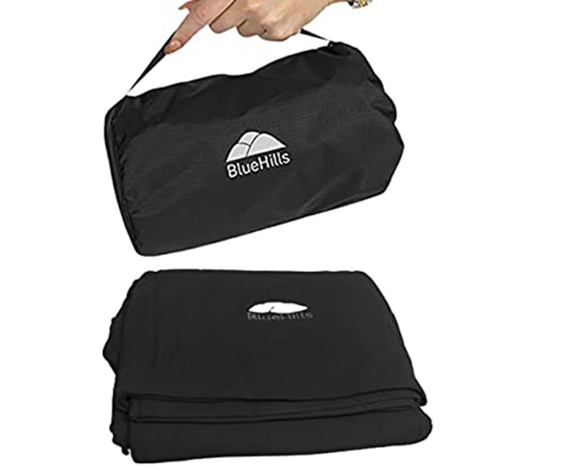 BlueHills BlueHills Ultra Compact Travel Blanket Pillow in Portable Bag Case with Hand Luggage Belt  Backpack Clip Premium Cozy Soft Compact Pack Large Blanket for Airplane Flight Layover Black C003 