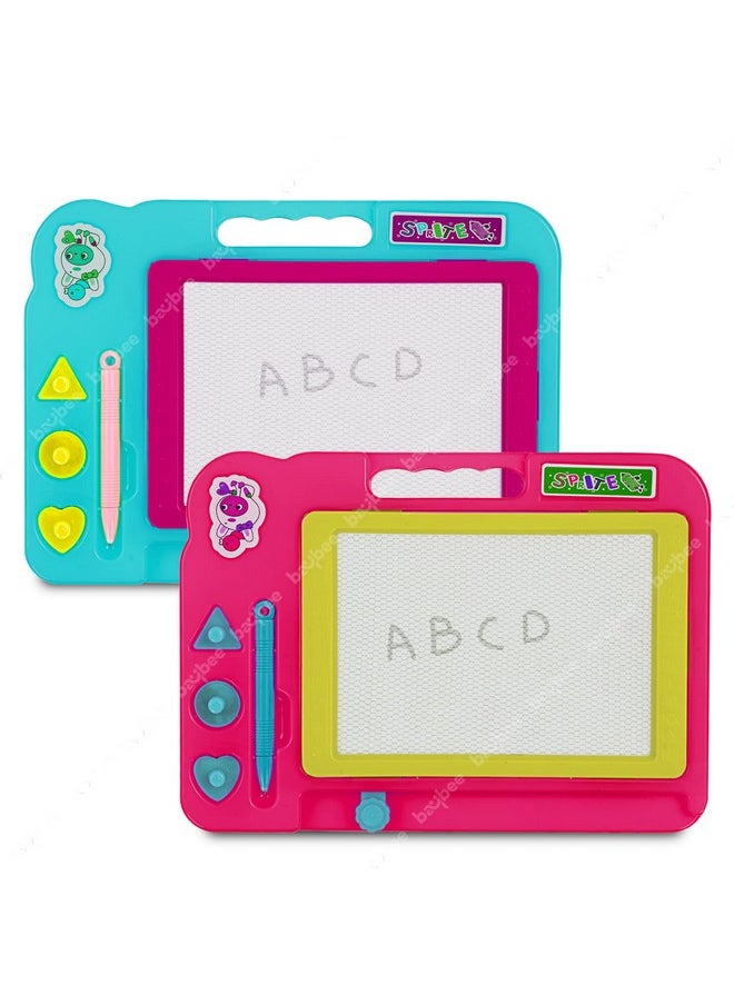 BAYBEE BAYBEE Magnetic Drawing Board Slate For Kids,Erasable Doodle Boards Magic Slate Toys With 3 Shapes&Pen|Learning Writing Pad Board|Drawing Board Magic Slate Toys For Kids 3+Years (Pack Of 2),Assorted  - Image 1