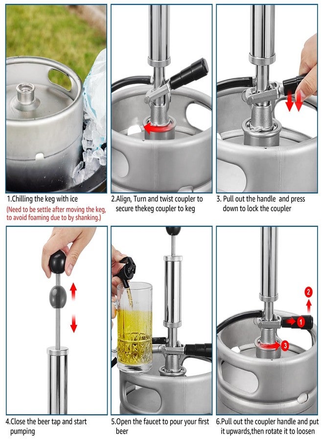 WELLBOM مضخة يدوية لبراميل البيرة مقاس 4 بوصات، مضخة يدوية أمريكية من نظام D لبراميل سانكي الأمريكية، مزودة بمسبار من الفولاذ المقاوم للصدأ، وصنابير مضخة مبرد البيرة، ومشابك خرطوم صنبور البيرة، هدية مثالية لهواة التخمير المنزلي، والحانات، والحفلات. - Image 5
