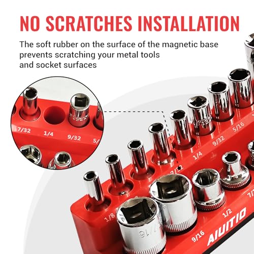 AIUITIO 6Piece Magnetic Socket Organizer Set Magnetic Socket Holder Includes 14 38 12 Drive Metric SAE Socket TraysHolds Standard and Deep Sockets 6Piece Magnetic Socket Organizer - Image 5