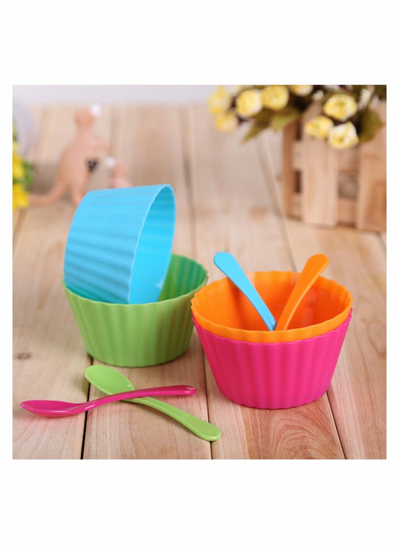Excefore Plastic Ice Cream Bowls With Spoons Set of 8, Dessert Frozen Yogurt Sundae Cups Fruit Snack Stackable Bowls for Kids, 4 Vibrant Colors  - Image 4
