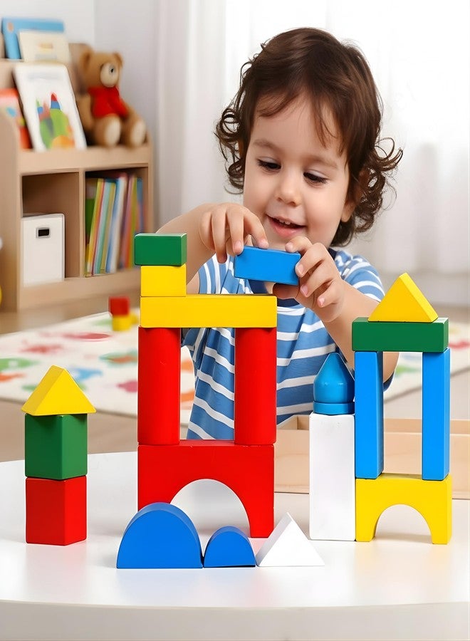 JOUET Wooden Building Blocks Set for Kids - Colorful Geometric Shapes, Educational Toy for Creativity & Fine Motor Skills, Multicolor - Image 3