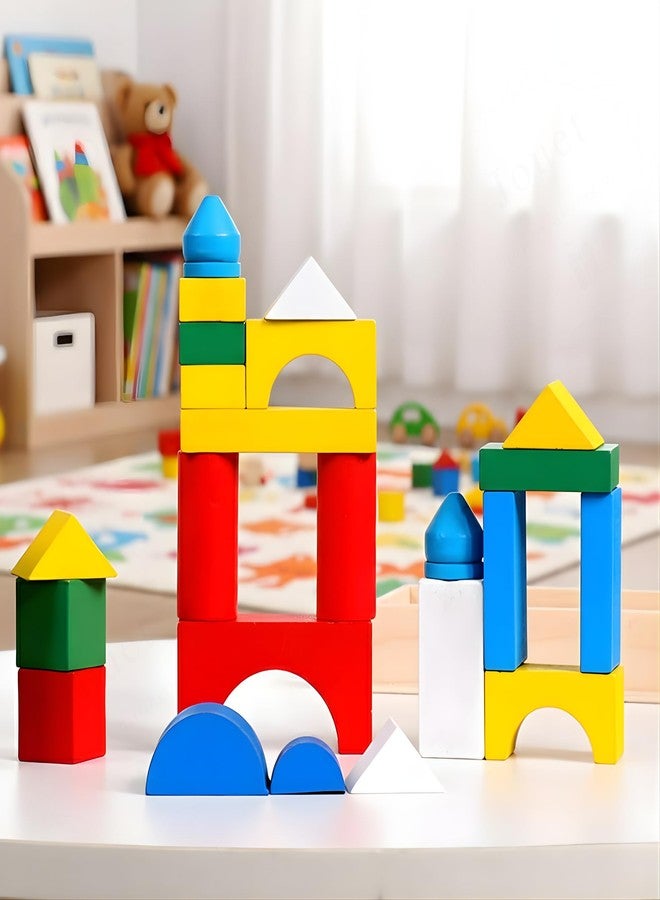 JOUET Wooden Building Blocks Set for Kids - Colorful Geometric Shapes, Educational Toy for Creativity & Fine Motor Skills, Multicolor - Image 2