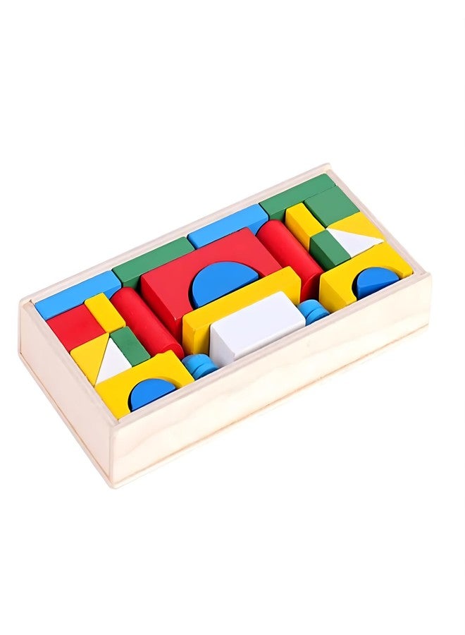JOUET Wooden Building Blocks Set for Kids - Colorful Geometric Shapes, Educational Toy for Creativity & Fine Motor Skills, Multicolor - Image 1
