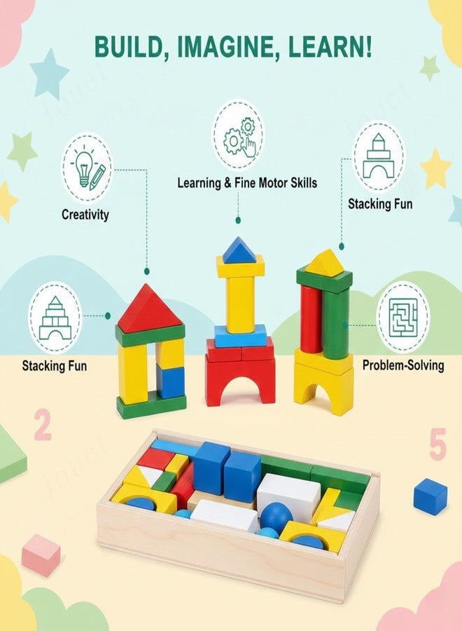 JOUET Wooden Building Blocks Set for Kids - Colorful Geometric Shapes, Educational Toy for Creativity & Fine Motor Skills, Multicolor - Image 4