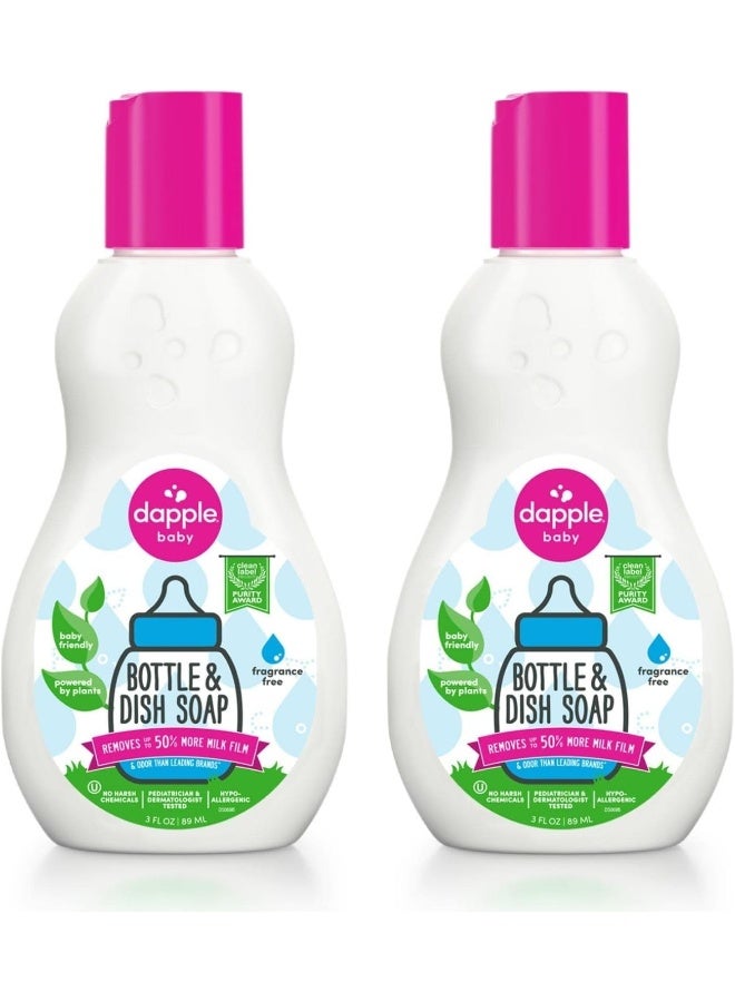 dapple صابون زجاجات الأطفال من دابل، صابون أطباق مضاد للحساسية لزجاجات الأطفال، مدعوم بالنباتات، حجم السفر، خالي من العطور، 3 أونصات سائلة (عبوة من 2) - Image 1