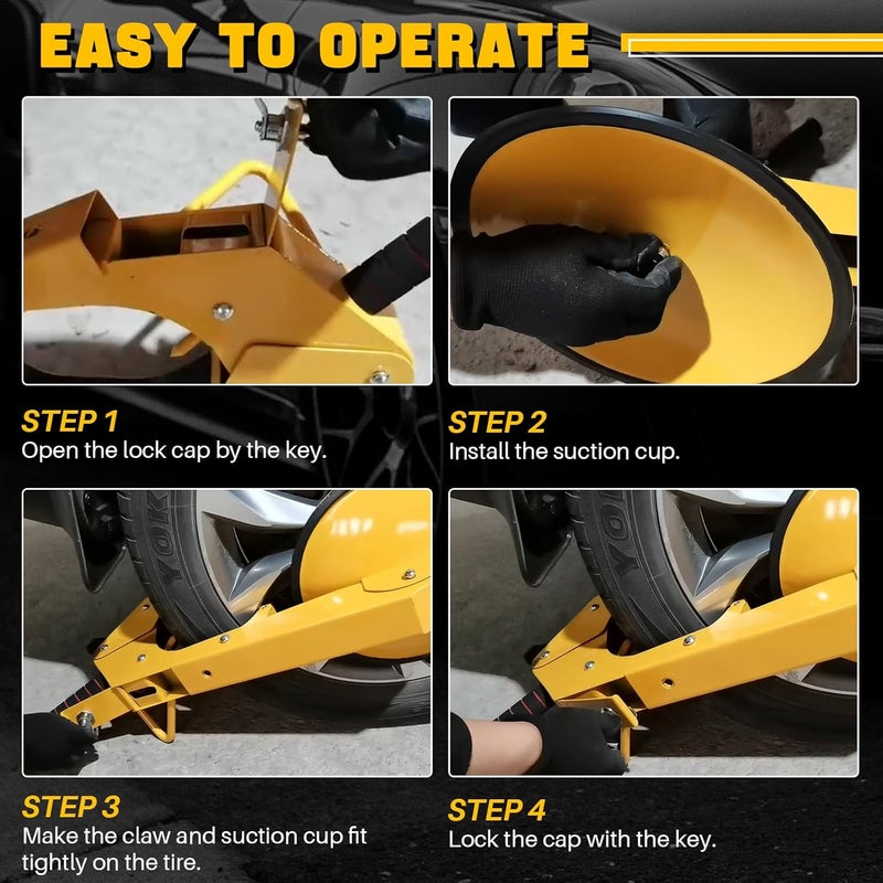 DASBET Heavy Duty Wheel Lock Clamp Boot - Anti-Theft Tire Lock for Cars, Trucks, RVs, and ATVs - Image 4