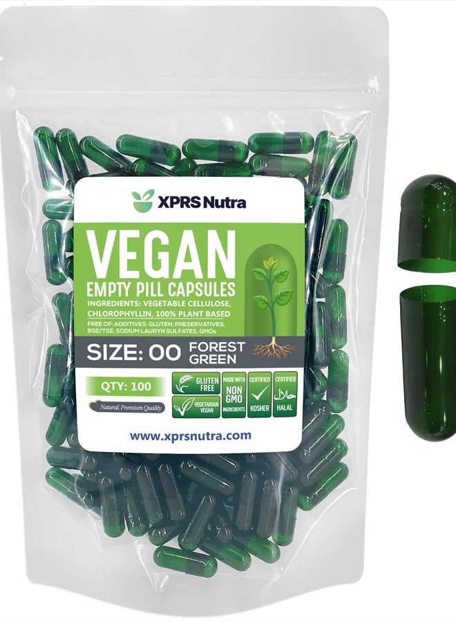 XPRS Nutra كبسولات فارغة حجم 00 - 100 عد كبسولات نباتية فارغة - كبسولات حبوب فارغة نباتية - تعبئة كبسولات الخضار بنفسك - كبسولات حبوب فارغة (أخضر غامق) - Image 1
