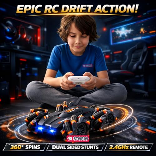 Storio 4x4 RC Rechargeable Remote Control Drift Stunt Car Toy 4WD | 360° Rotating | Dual Sided Climbing | High-Speed Tumbling | 360° Rotation| Remote Control Car for Kids - Image 4