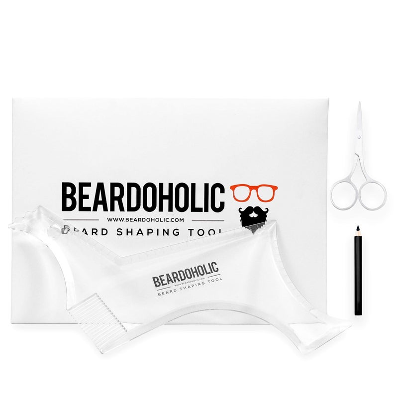 Beardoholic Beard Shaping Tool  9in1 Completely Transparent Design  Achieve Perfectly Precise Lines and Any Beard Shape  Lineup Pencil BuiltIn Comb and Trimming Scissors for Maximum Accuracy