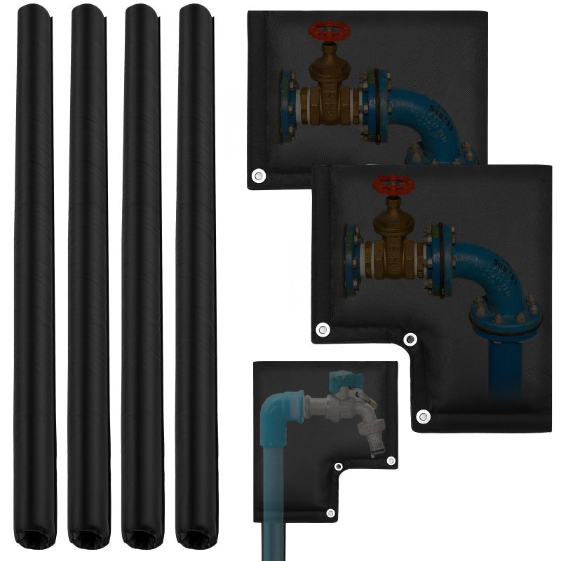 Wovnet 6 Pack 13 Feet Outdoor Pipe Cover for Winter with Faucet Covers Adjustable Water Pipe Insulation Backflow Preventer Insulation Kit for 34 Inches Water Pipes Freeze ProtectionElbow Shape - Image 2