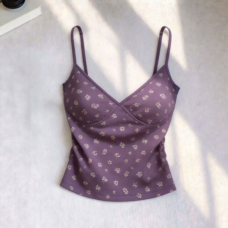 Korean Style V-Neck Floral Print Camisole Top - Image 3