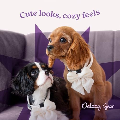 Daizzy Gear Medium Dog Harness Set – Cute No Pull, All Weather, Breathable Harness and Leash Set with Collar, Bandana, Sailor Bow & Poop Bag Holder – Adjustable, Soft & Stylish - Cream Hearts on Jacquard Fabric - Image 5