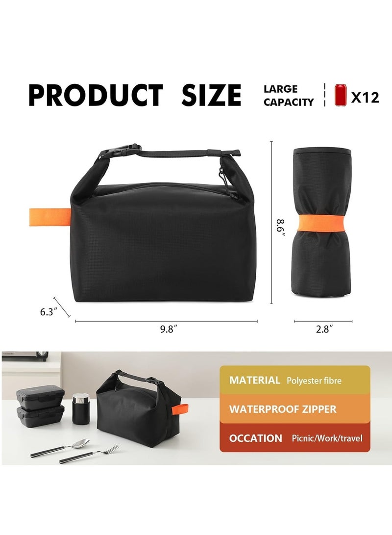 Adando Lunch Bag for Adult Women Men: Reusable High Capacity Lunch Tote Bags - Small Leakproof Cooler Lunch Box Bag for Work, Office, Picnic, Travel (Black) - Image 2