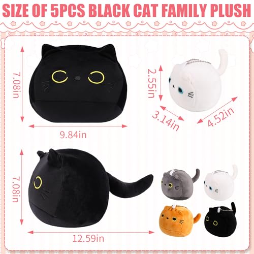 Guiqulai Black Cat Plush Toy Set 1 Pcs 9 Giant Black Cat with 4 Pcs Baby Kittens Keychain Plush Stuffed Animal Family Gothic Cat Gift for Halloween Birthday Christmas - Image 5