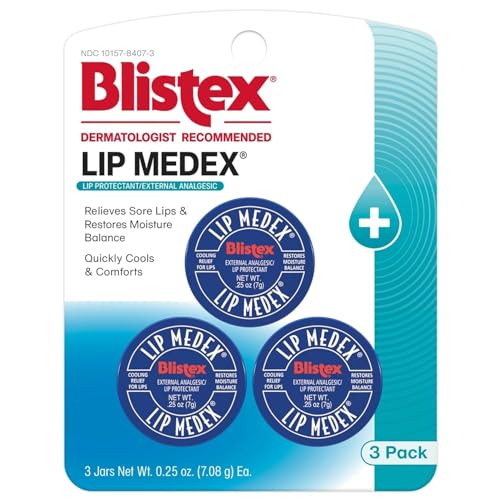 Blistex Lip Medex 025 Ounce 3 Count Medicated Relief with Immediate Cooling Soothes and Protects Advanced Hydration Restores Healthy Moisture Balance to Lips 1 Pack