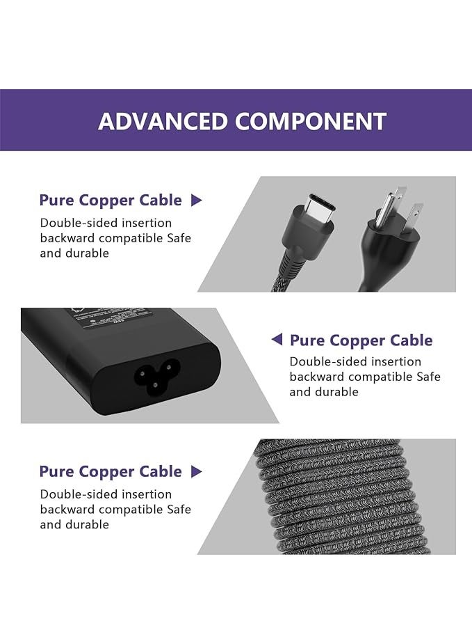 Terabyte New Slim 65W USB C Laptop Charger - for HP/Dell/Lenovo Laptop Charger USB C Type C Chromebook,Universal Computer AC Power Adapter Cord Replacement 45W Acer Asus Samsung or MacBook/Smart Phone/Tablet - Image 2