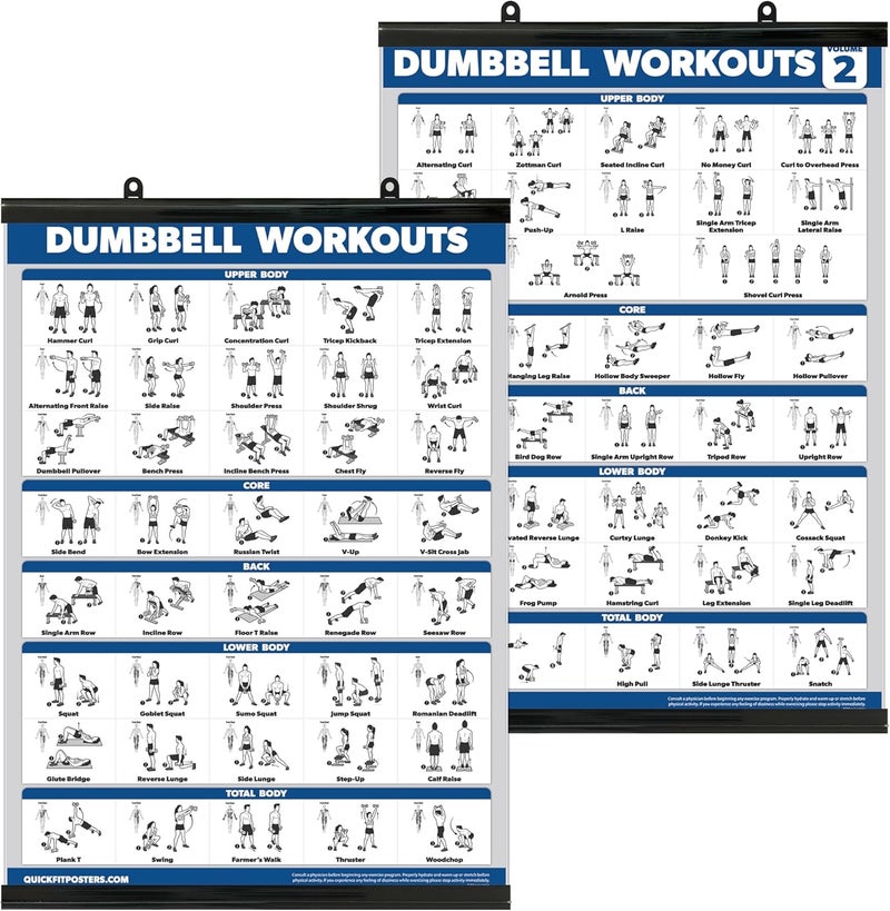 Palace Learning QuickFit 2 Pack Dumbbell Workout Exercise Poster - Volume 1 & 2 (with Plastic Frame,18" x 24") - Image 1