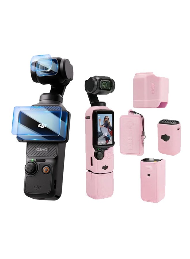 3-in-1 Silicone Case Kit for DJI Osmo Pocket 3 - Pink Protective Cover + Screen & Lens Protectors - Image 1
