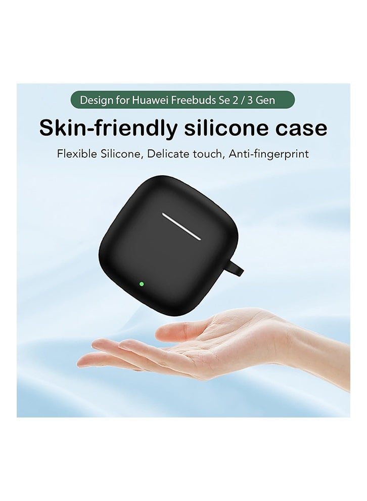 WAIKIL Silicone Protective Case for Huawei Freebuds SE 3 / SE 2 Gen with Keychain Cover and Cleaning Pen Black - Image 5