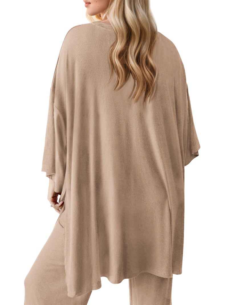 FMEYOA Nursing Pajama Set Long Sleeve Maternity Sleepwear Labor Delivery Pjs Khaki Breastfeeding Shirts Postpartum Pajamas M - Image 5