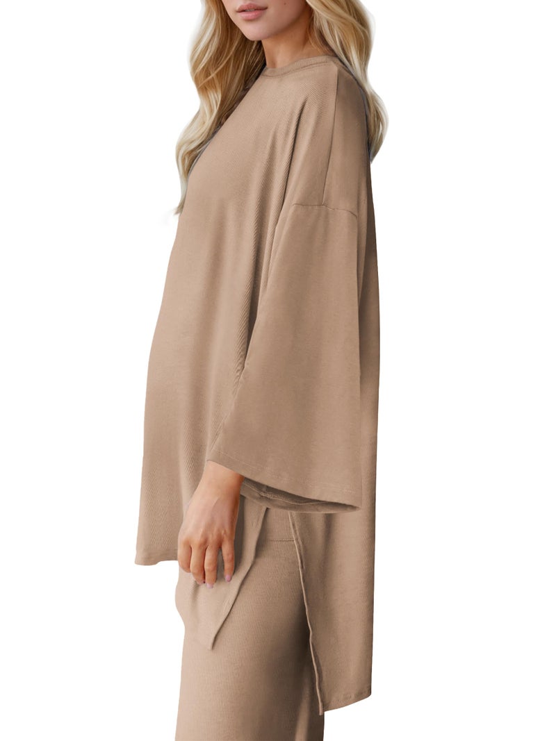 FMEYOA Nursing Pajama Set Long Sleeve Maternity Sleepwear Labor Delivery Pjs Khaki Breastfeeding Shirts Postpartum Pajamas M - Image 4