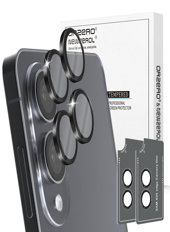 Orzero أورزيرو (2 مجموعات) واقي عدسة الكاميرا متوافق مع سامسونج جالاكسي S25 إيدج، واقي كاميرا مع صينية تركيب بخطوة واحدة حلقة معدنية غير لامعة زجاجية صديقة للحالة - أسود - Image 1