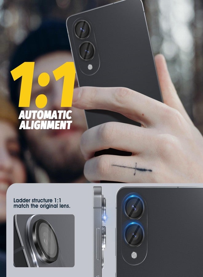 Orzero أورزيرو (2 مجموعات) واقي عدسة الكاميرا متوافق مع سامسونج جالاكسي S25 إيدج، واقي كاميرا مع صينية تركيب بخطوة واحدة حلقة معدنية غير لامعة زجاجية صديقة للحالة - أسود - Image 3
