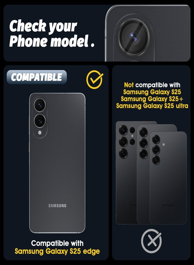 Orzero أورزيرو (2 مجموعات) واقي عدسة الكاميرا متوافق مع سامسونج جالاكسي S25 إيدج، واقي كاميرا مع صينية تركيب بخطوة واحدة حلقة معدنية غير لامعة زجاجية صديقة للحالة - أسود - Image 2