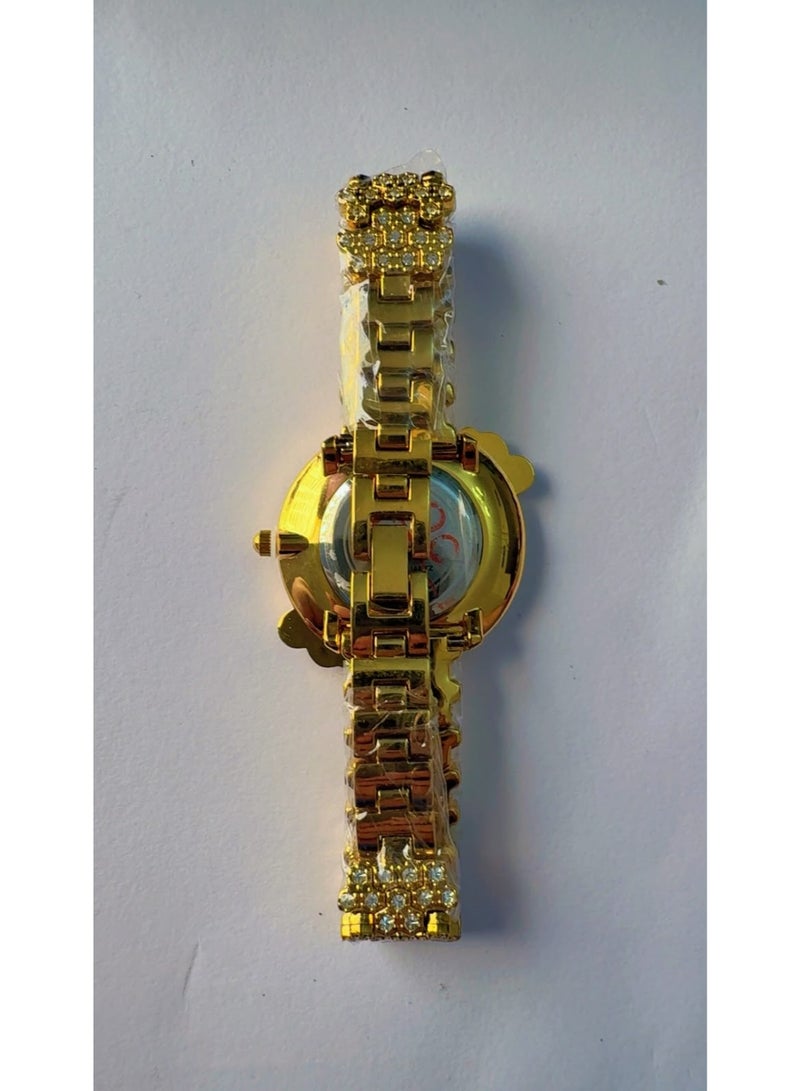 Fitron Brand New FITRON Elegant Ladies Gold Metal Strap Watch – Shimmering Pink Sunray Dial, Crystal Bezel & Watch Band - Image 3