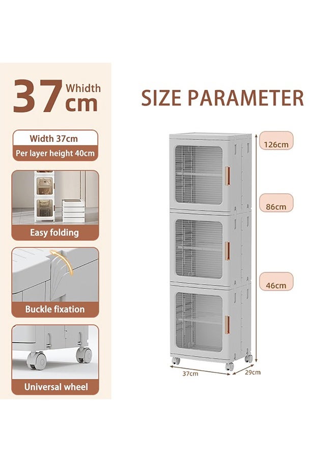 JCB CHIC - Narrow Storage Cabinet Box Bathroom Corner Locker Kitchen Organizer Foldable with Adjustable Shelf and Clear Door for Baby Clothes Toys Snack Shoes Hats and Bags - Image 1