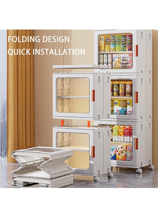 JCB CHIC - Narrow Storage Cabinet Box Bathroom Corner Locker Kitchen Organizer Foldable with Adjustable Shelf and Clear Door for Baby Clothes Toys Snack Shoes Hats and Bags - Image 1