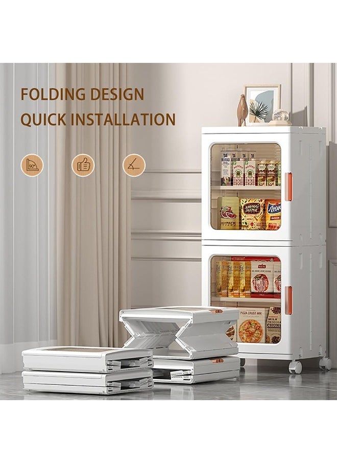 JCB CHIC - Narrow Storage Cabinet Box Bathroom Corner Locker Kitchen Organizer Foldable with Adjustable Shelf and Clear Door for Baby Clothes Toys Snack Shoes Hats and Bags - Image 1