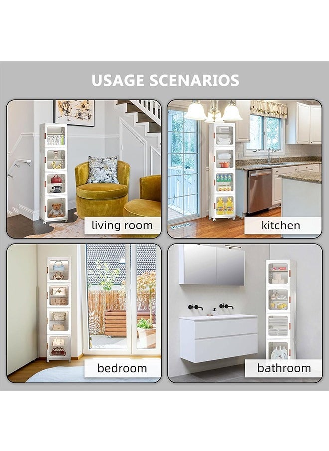 JCB CHIC - Narrow Storage Cabinet Box Bathroom Corner Locker Kitchen Organizer Foldable with Adjustable Shelf and Clear Door for Baby Clothes Toys Snack Shoes Hats and Bags - Image 1