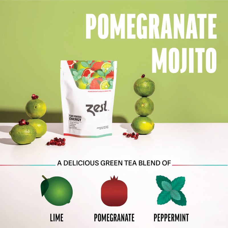 Zest Energy Green Tea - Pomegranate Mojito Loose Leaf Blend - High Caffeine Peppermint - Caffeinated Coffee Substitute - Natural, Non-GMO & Keto Friendly - Hot or Iced - 50 Servings - 135mg Caf - Image 5