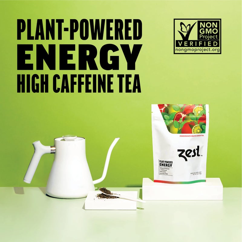 Zest Energy Green Tea - Pomegranate Mojito Loose Leaf Blend - High Caffeine Peppermint - Caffeinated Coffee Substitute - Natural, Non-GMO & Keto Friendly - Hot or Iced - 50 Servings - 135mg Caf - Image 3