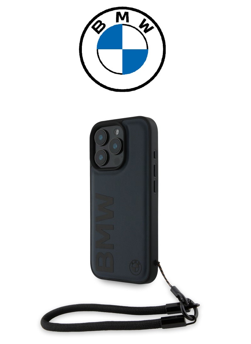 CG MOBILE - Back Case for iPhone 16 Pro Max, with a hand strap, made of genuine leather and approved by the global brand (BMW) in Navy blue - Image 1