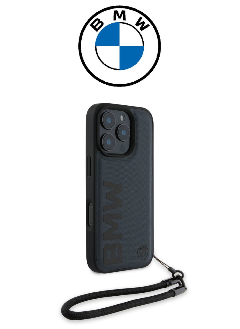 CG MOBILE - Back Case for iPhone 16 Pro Max, with a hand strap, made of genuine leather and approved by the global brand (BMW) in Navy blue - Image 1