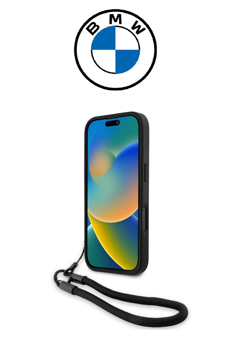 CG MOBILE - Back Case for iPhone 16 Pro Max, with a hand strap, made of genuine leather and approved by the global brand (BMW) in Navy blue - Image 1